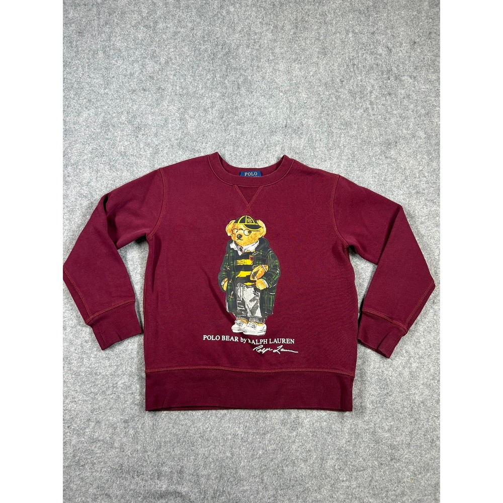 Polo Ralph Lauren Sweatshirt Kids Size 8 Maroon Polo Bear Rugby Graphic Fleece